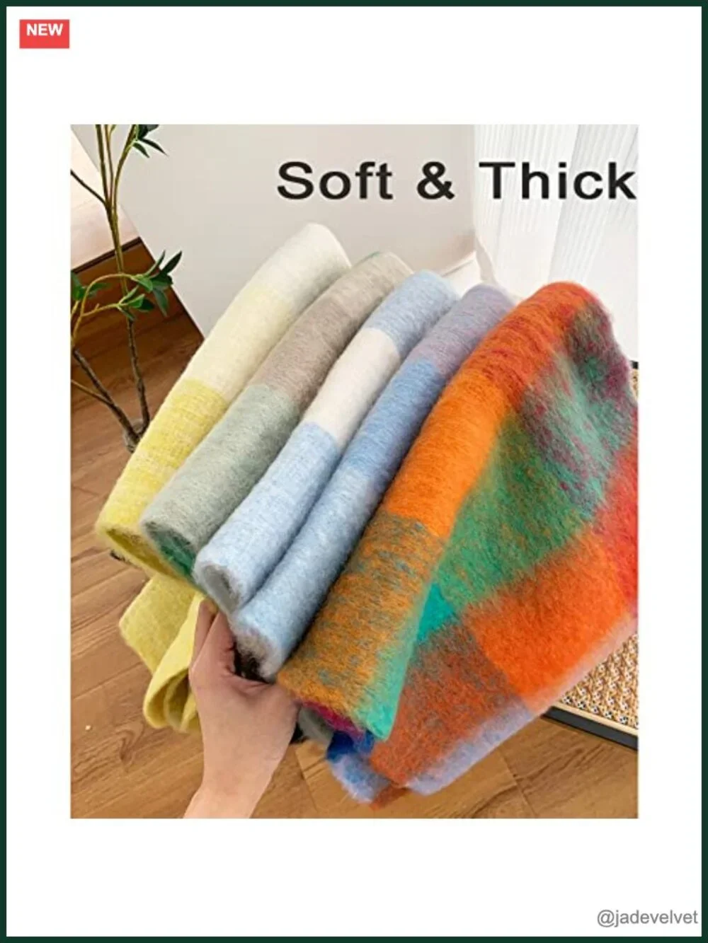 Large Chunky Plaid Scarf Oversized Blanket Scarf Thick Warm Shawl Tassel